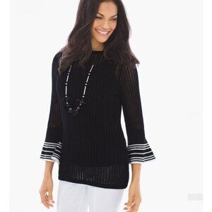 Chico's Ruffle Sleeve Black Knit Pullover  Size Large